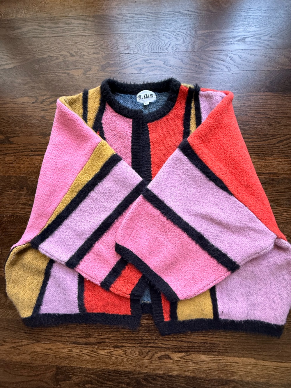 Colorblock Fuzzy Knit Sweater - Pink, Red, Mustard - Picture 7 of 8